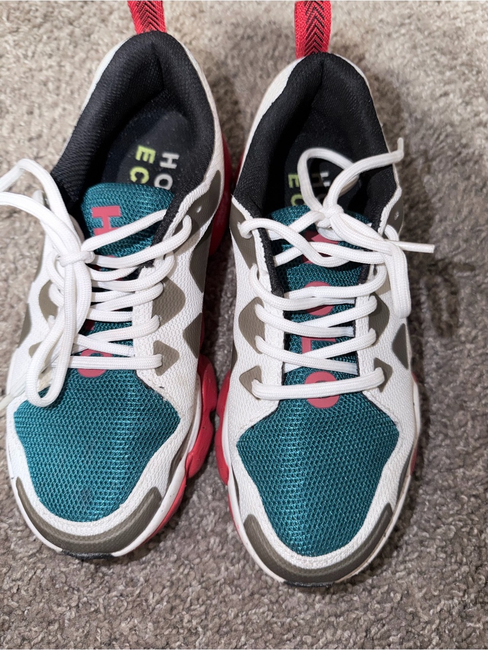 Unisex Teal and White Athletic Sneakers with Red Accents